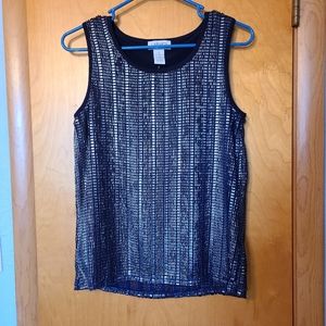 Carmen Navy Silver Foil Textured Sleeveless Top